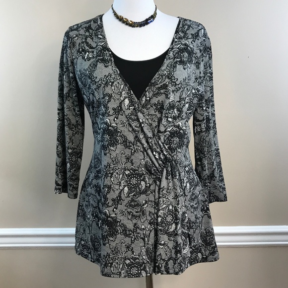 Laura Ashley | Tops | Laura Ashley 34 Sleeve Faux Wrap Layered Tunic M ...